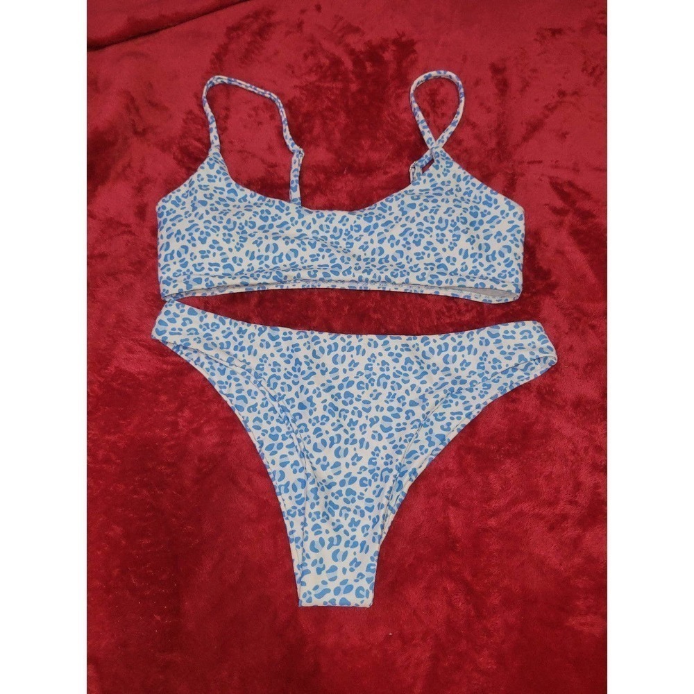 NWOT Blue cheeta cheeky Bikini set small